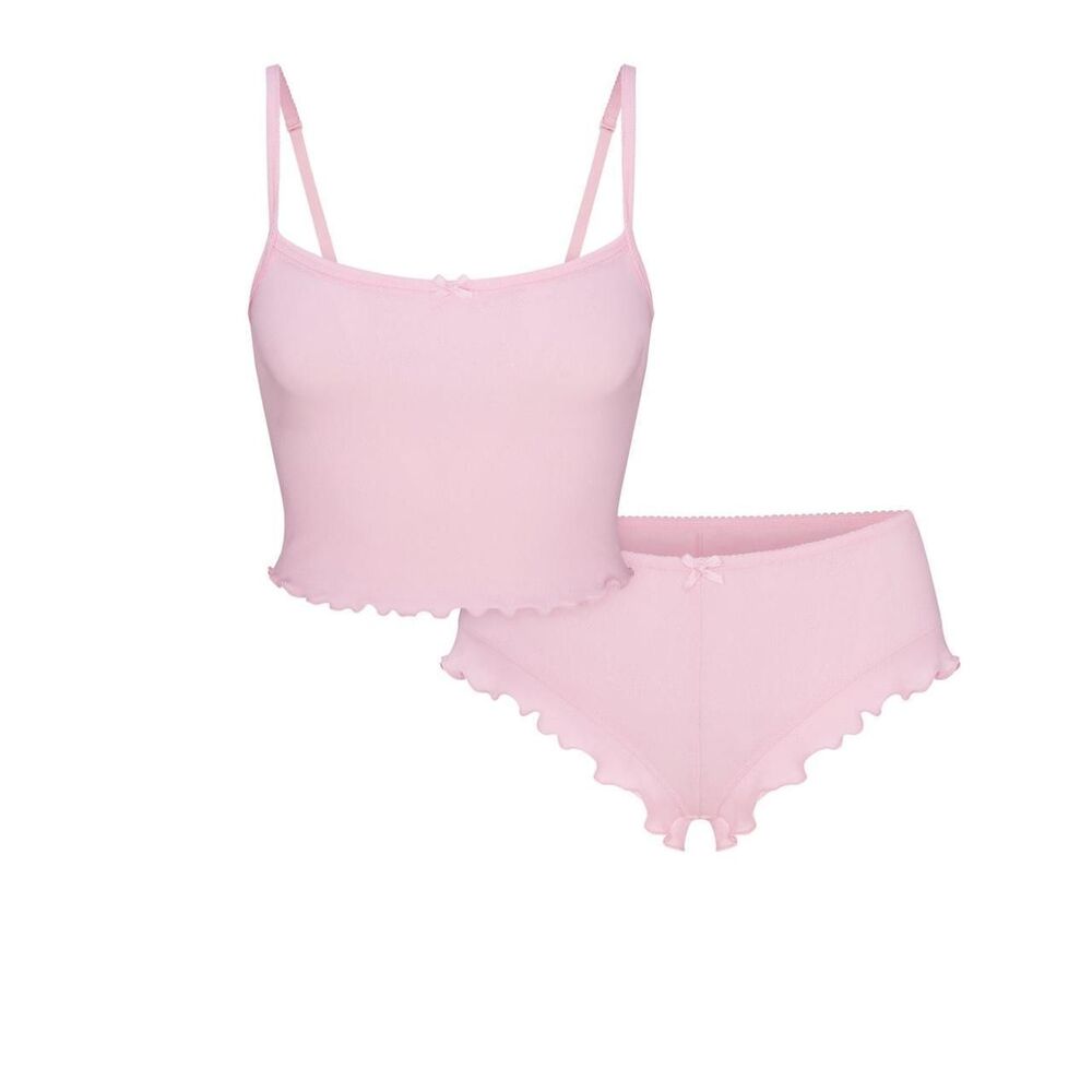 Skims logo pointelle cropped cami set cherry blossom pink
